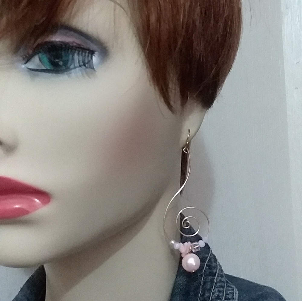 BEST coral shimmer pink sea pearl earrings golden - Picture 2 of 6